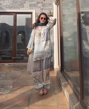 Printed patch work plazzo suit