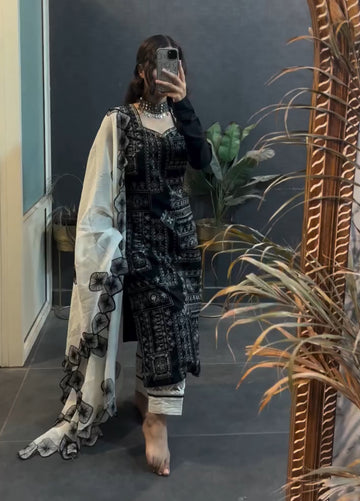 Embroidered Kurta with Scalloped Dupatta & Shilpi Pant Set
