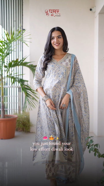 soft pastel printed suit set