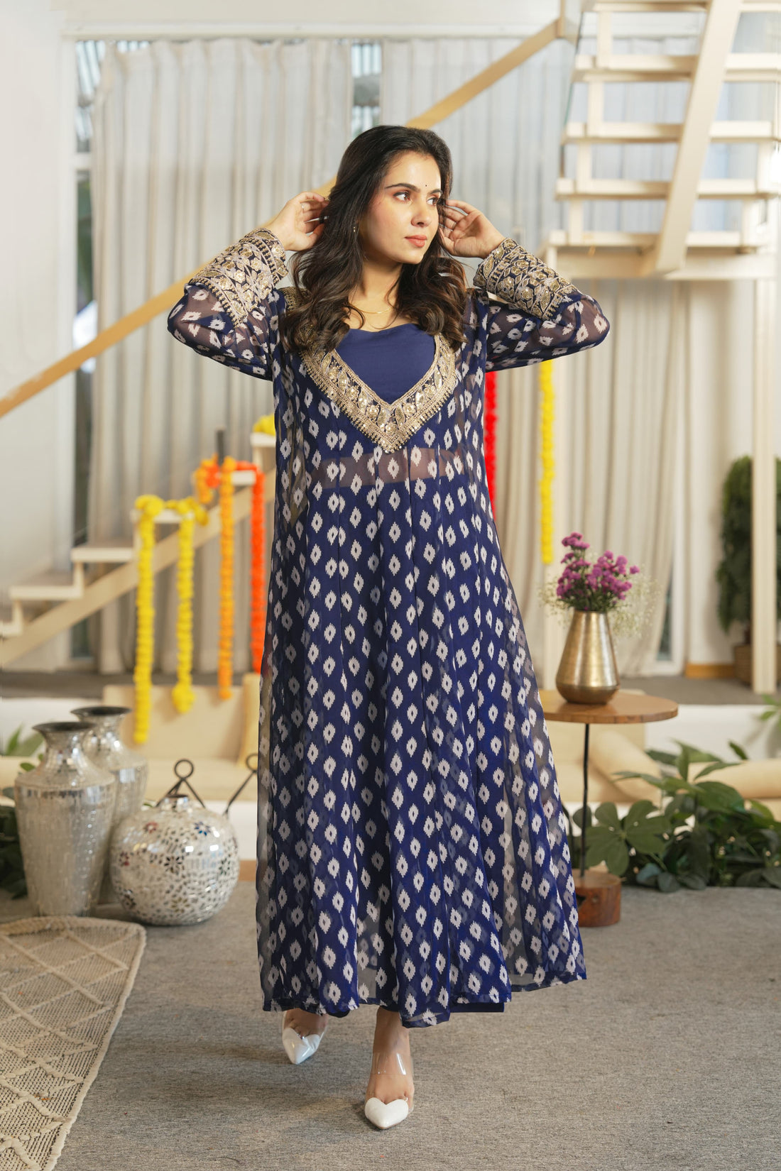 Blue Dori cut work Anarkali suit