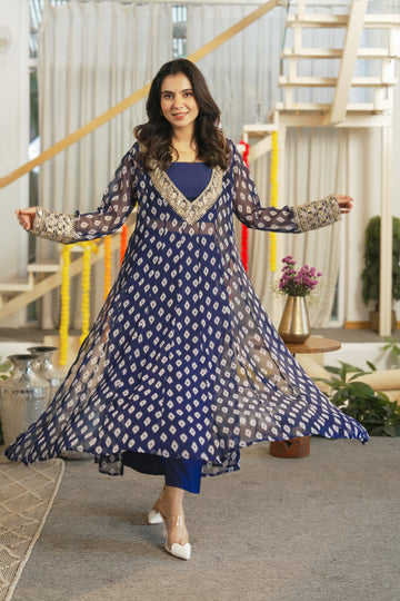 Blue Dori cut work Anarkali suit