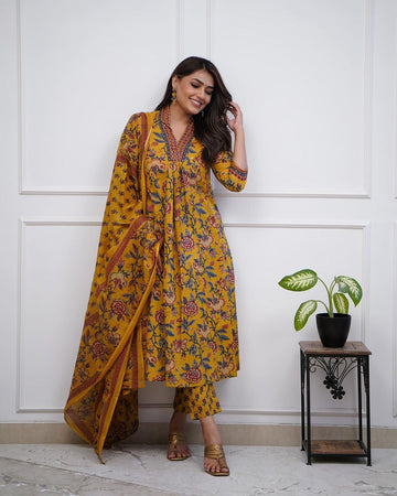 Mustered GRECIILOOKS Kurta Set with Dupatta for Women | Kurti Set for Women | Festive Kurta Set for Women | Regular Fit Kurta