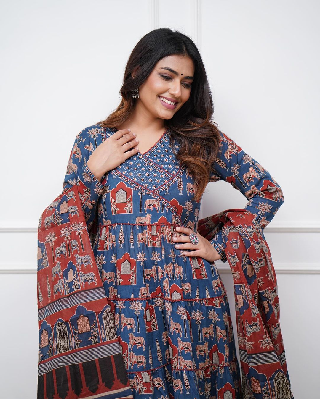 Women Printed Flared Kurta Set with Dupatta