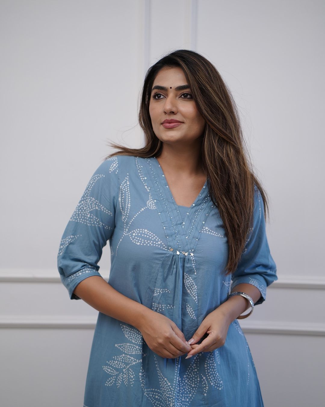 Blue Abstract Printed A-line Kurta Set