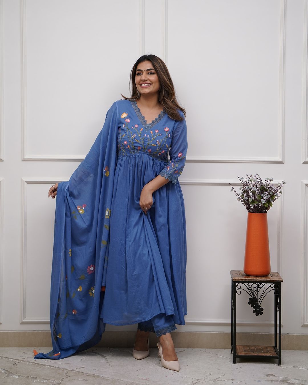 Ruffled Anarkali Cotton Suit Set
