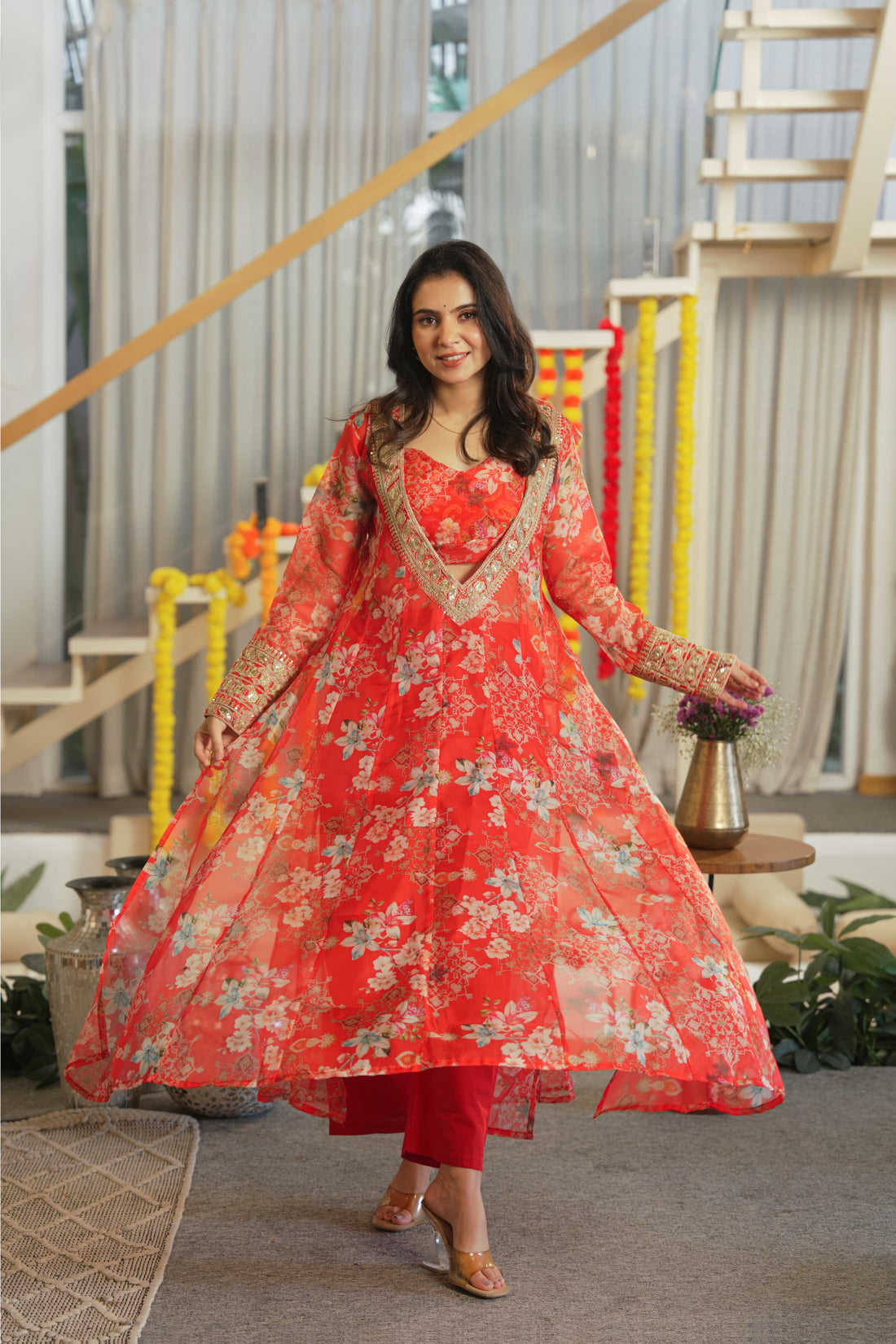 Coral Floral Organza Suit