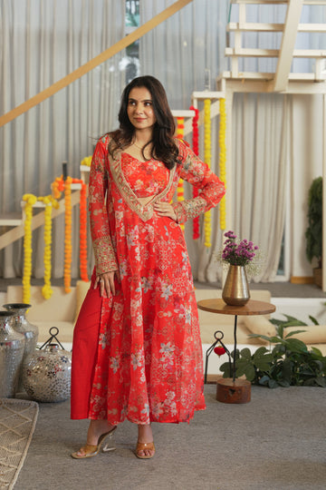 Coral Floral Organza Suit