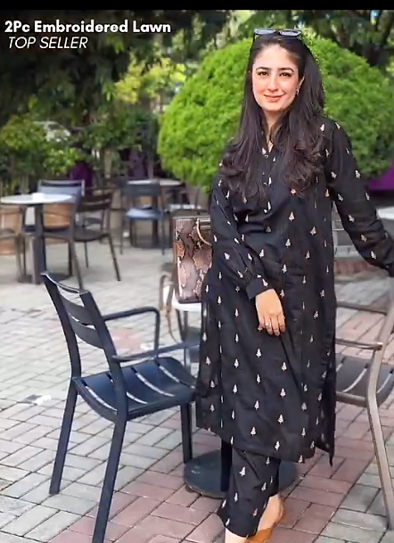 Black Embroidered Kurta Set with Chinese Collar
