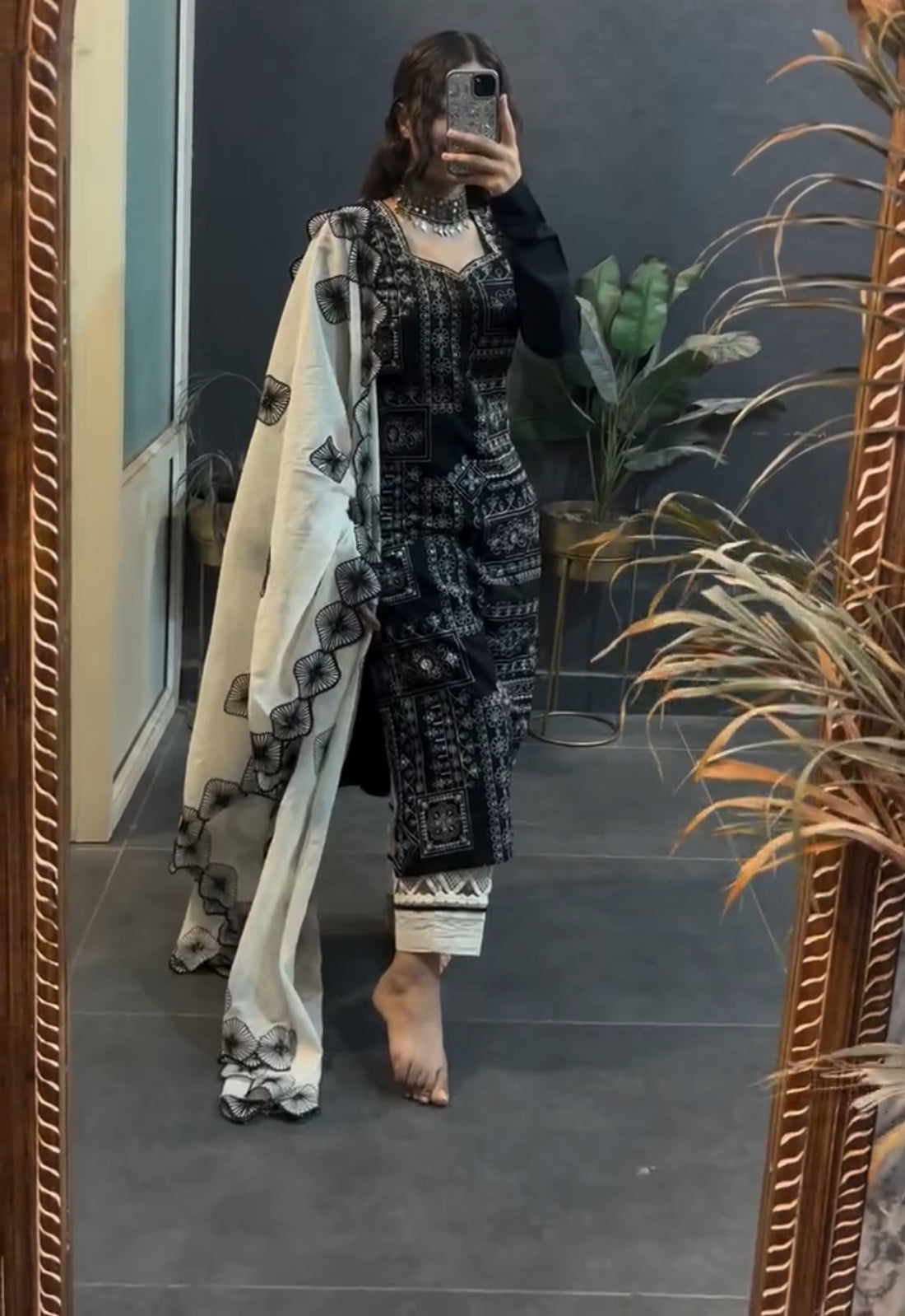 Embroidered Kurta with Scalloped Dupatta & Shilpi Pant Set