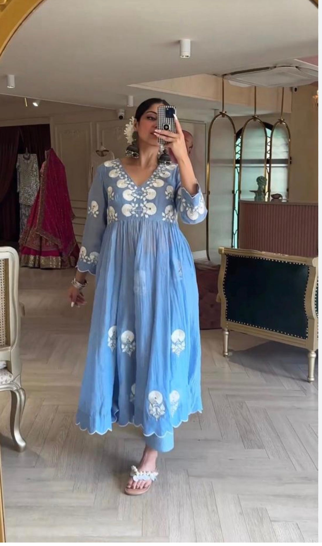 Blue cotton Anarkali suit
