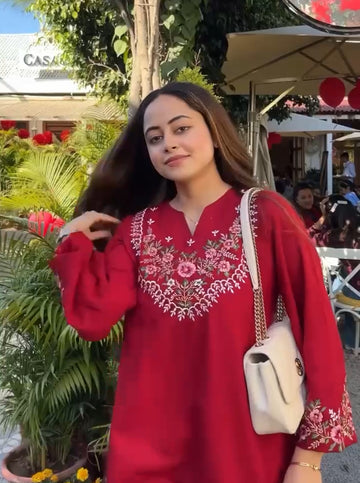 Red  Embroidered Co-ord set