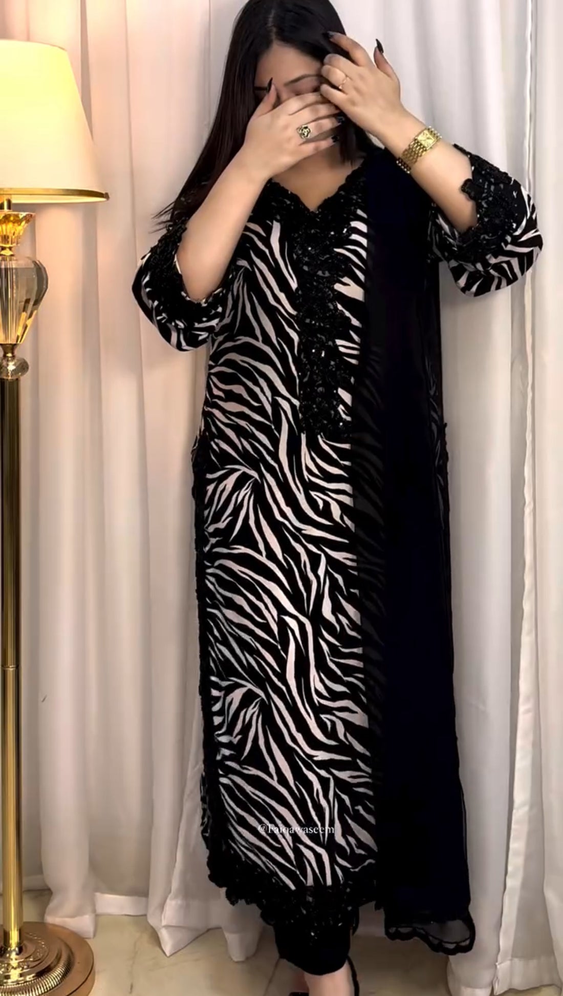 Black and white cotton kurta set