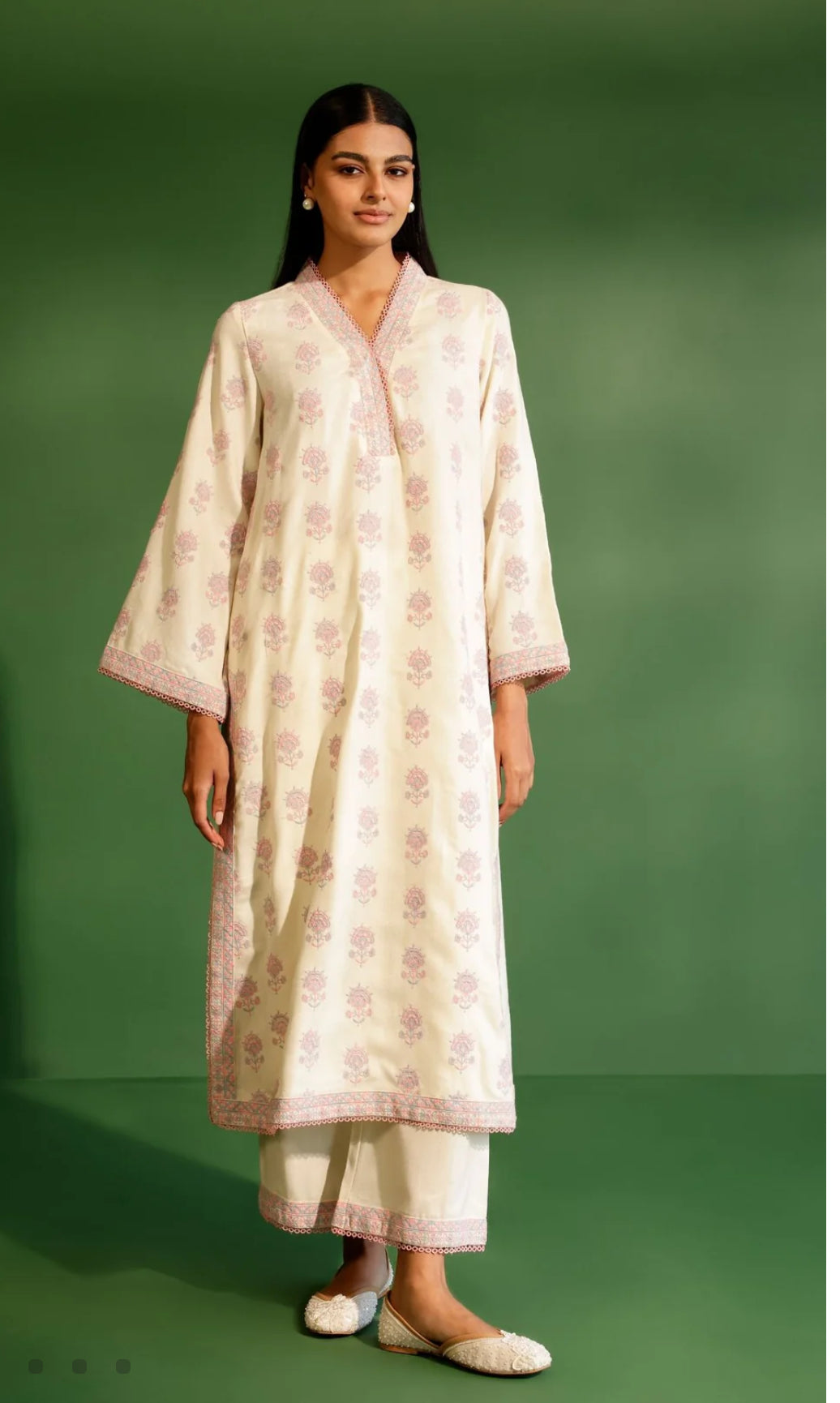 Printed Wool Harlow Off White Kurta Set