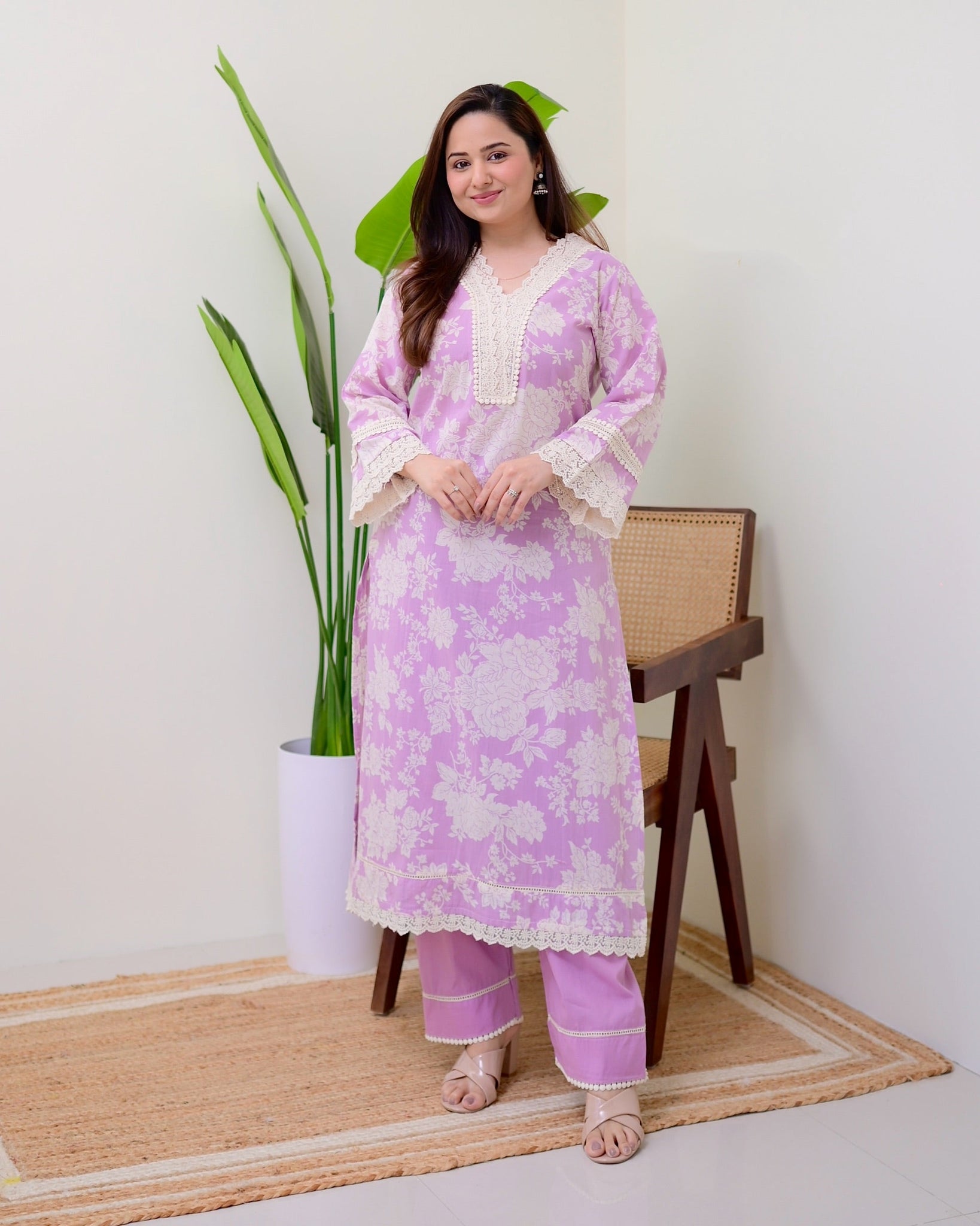 Floral Purple Cotton printed Co-ord Set